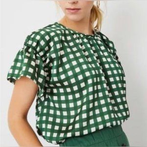 Ann Taylor Gingham Flutter Sleeve Blouse S